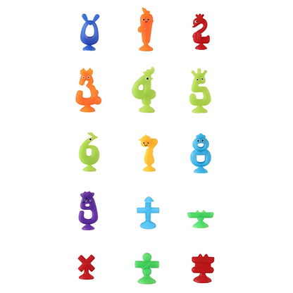 Kids' travel toy with flexible suction cup building pieces, perfect for creative play