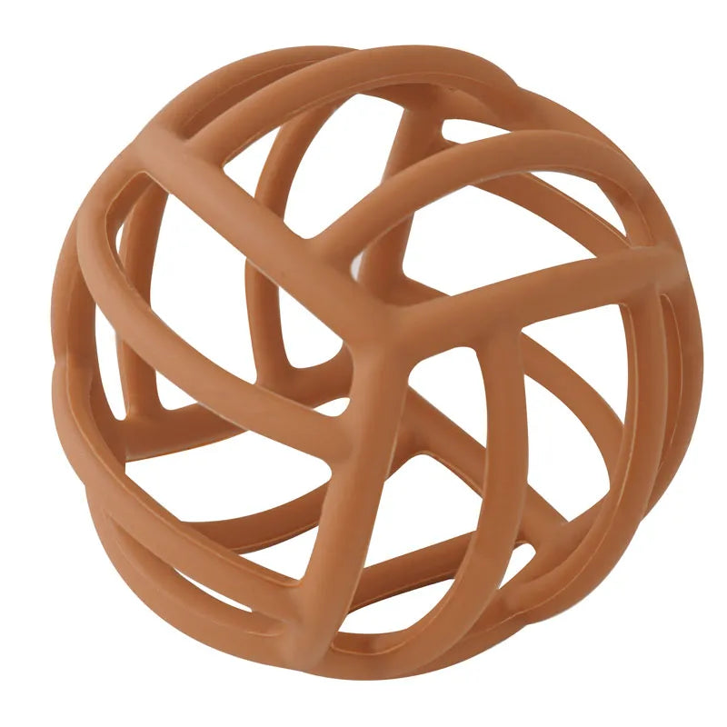 Flexible silicone teether ball, a colorful and safe chew toy for baby's developmental stages.