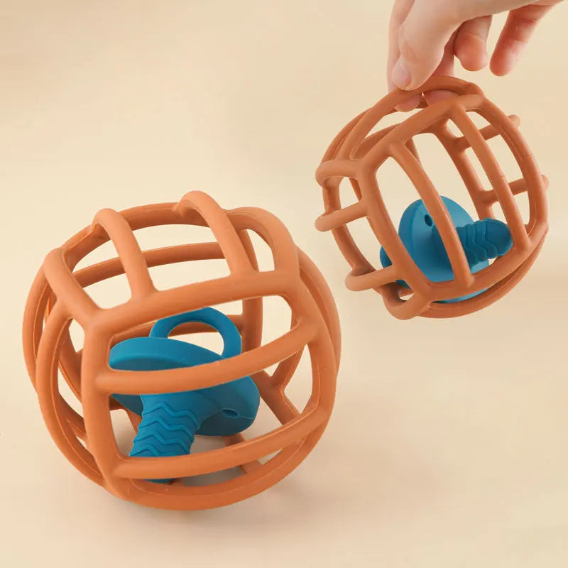 Easy-to-clean silicone teether ball, a colorful and safe chew toy for infant gum relief.