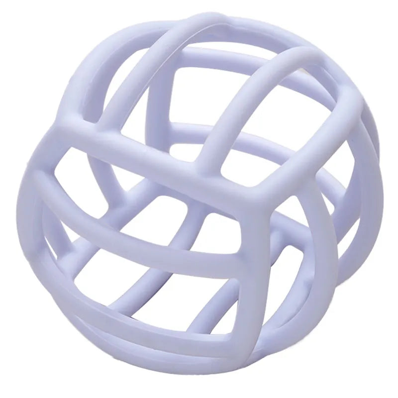 Durable silicone teether ball, non-toxic and designed for baby's teething discomfort.