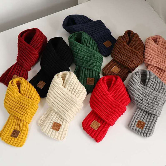 Colorful soft knit tube scarf for kids, perfect for boys and girls, a warm winter accessory.