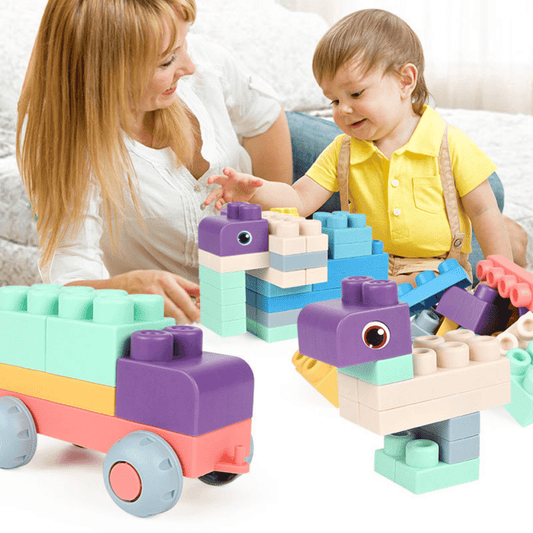Colorful soft silicone baby building blocks for toddlers, ideal for educational play and teething