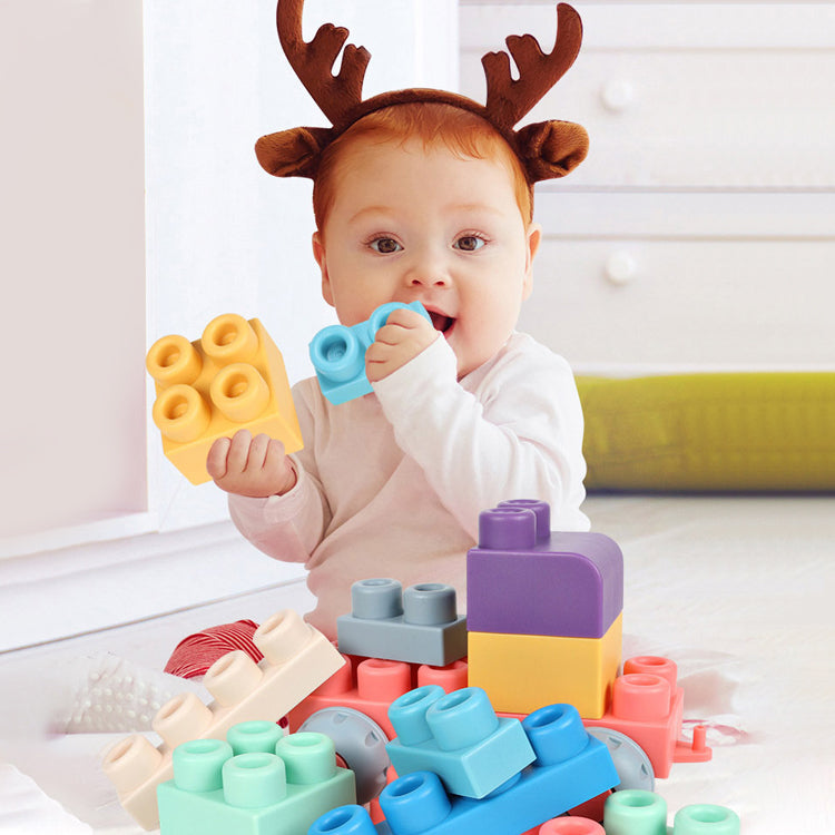 Stackable soft baby building blocks made from food-grade silicone, safe for infants and toddlers