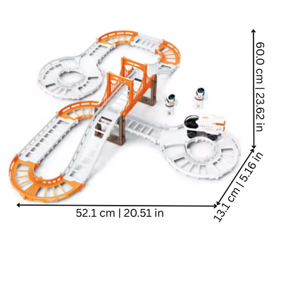 Kids' building toy: multicolor space train track set with rocket & planets, ideal for screen-free fun.