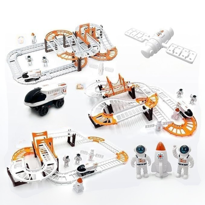 Educational space-themed track set for preschoolers, a vibrant STEM toy encouraging imaginative play.