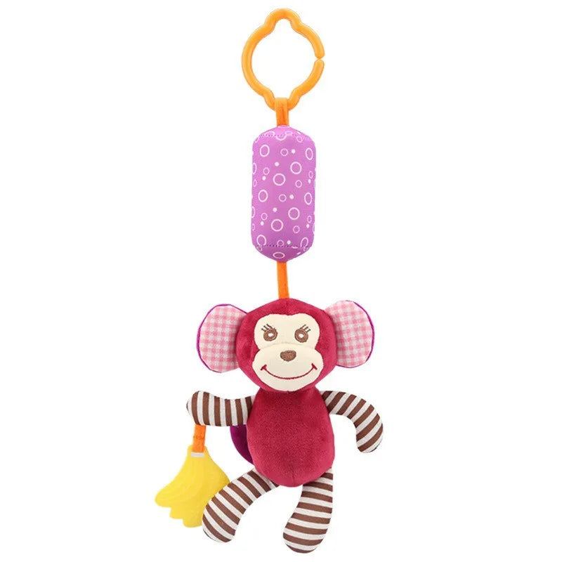 Adorable baby spiral car seat toy with hanging safari animals, providing entertainment and sensory input for newborns.