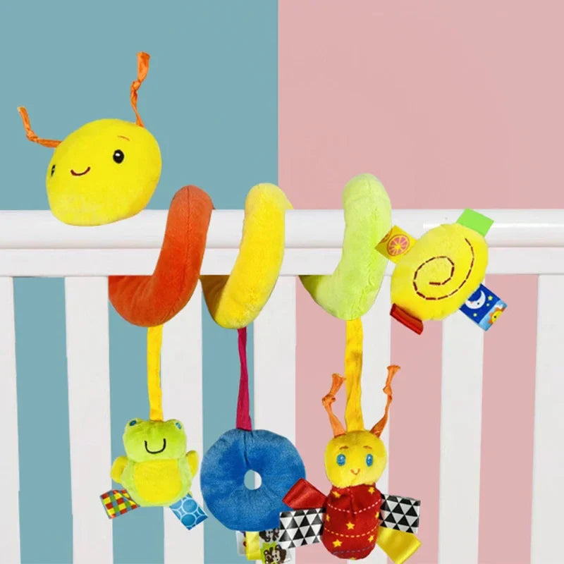 Unisex baby crib hanging spiral toy featuring soft animal characters and vibrant colors for infant stimulation.
