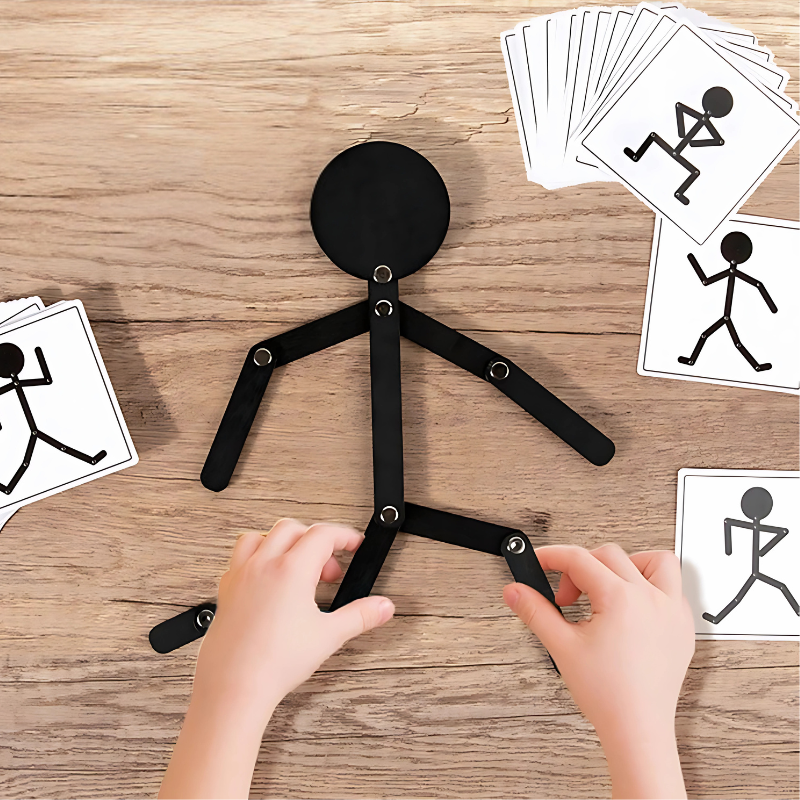 Colorful stickman puzzle for kids, promoting creativity & motor skills in preschool learning game