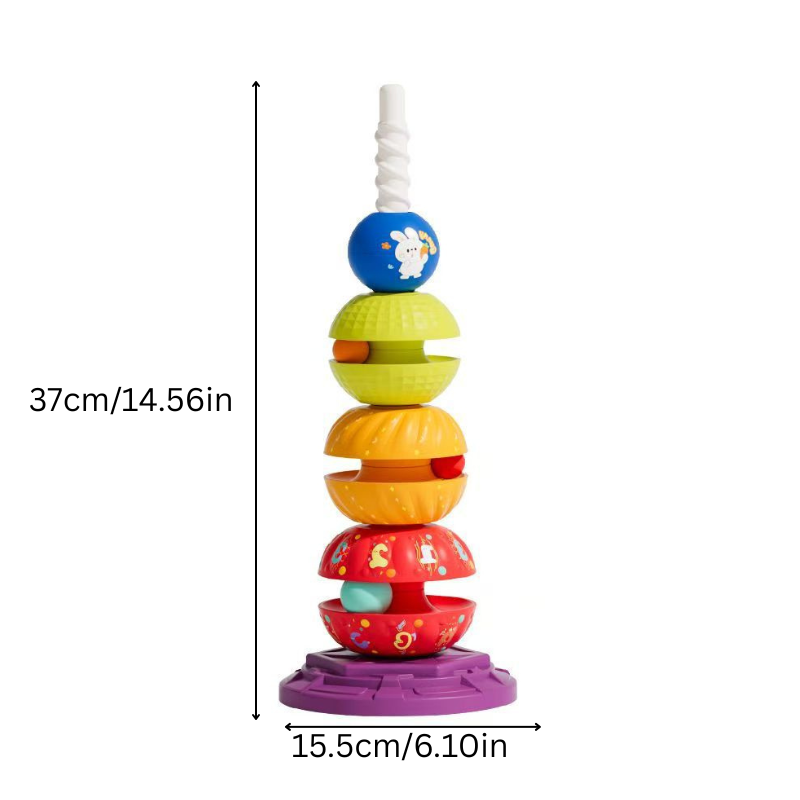 Preschool educational toy: spinning stacking rings developing motor skills in infants, vibrant and engaging design