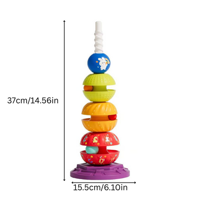 Preschool educational toy: spinning stacking rings developing motor skills in infants, vibrant and engaging design