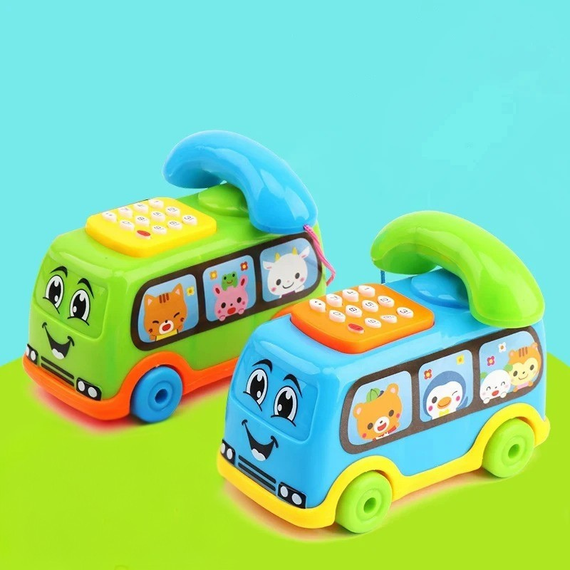 Colorful unisex musical cartoon bus toy, perfect for sensory play and toddler learning