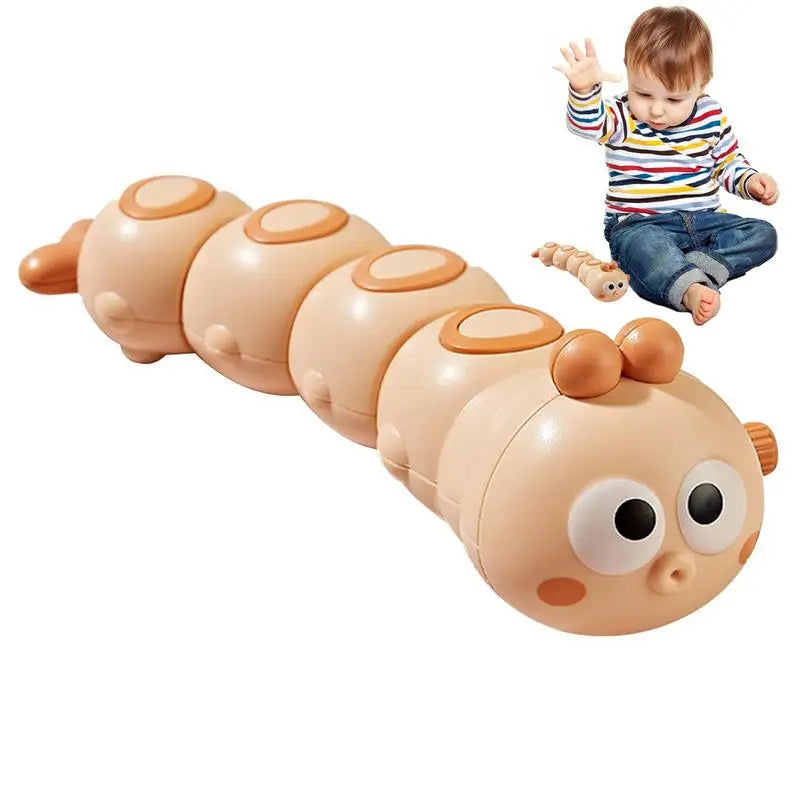 Colorful wind-up crawling caterpillar toy for toddlers, perfect for developing motor skills & baby activity.