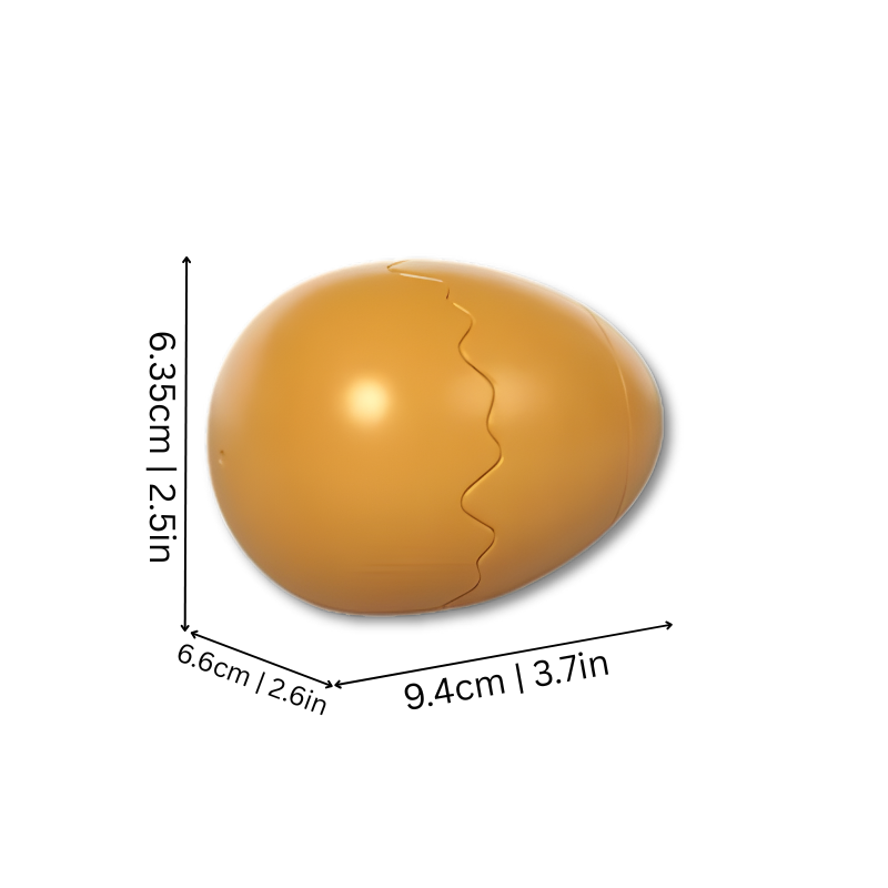 Open wind-up surprise animal egg revealing a cute toy animal inside