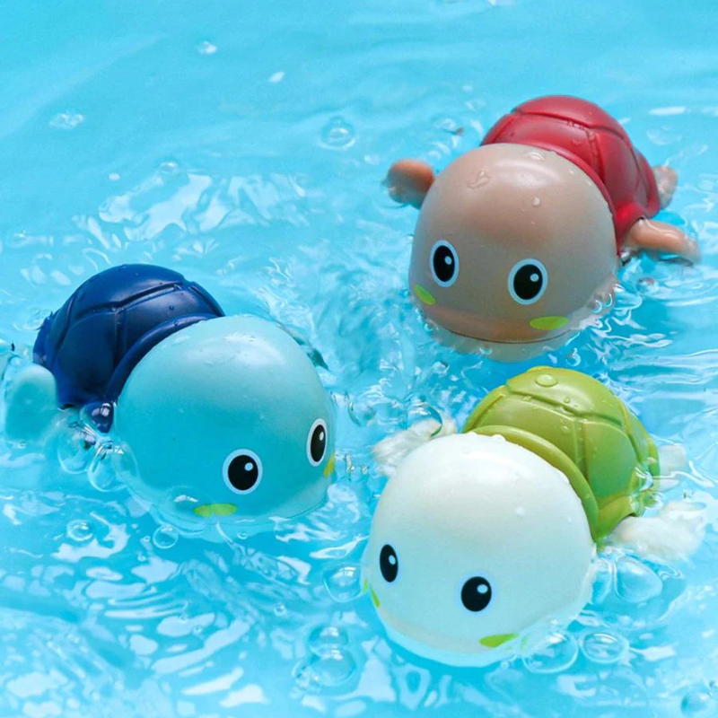 Colorful wind-up swimming bath toy for toddlers, durable marine-themed water play for kids.