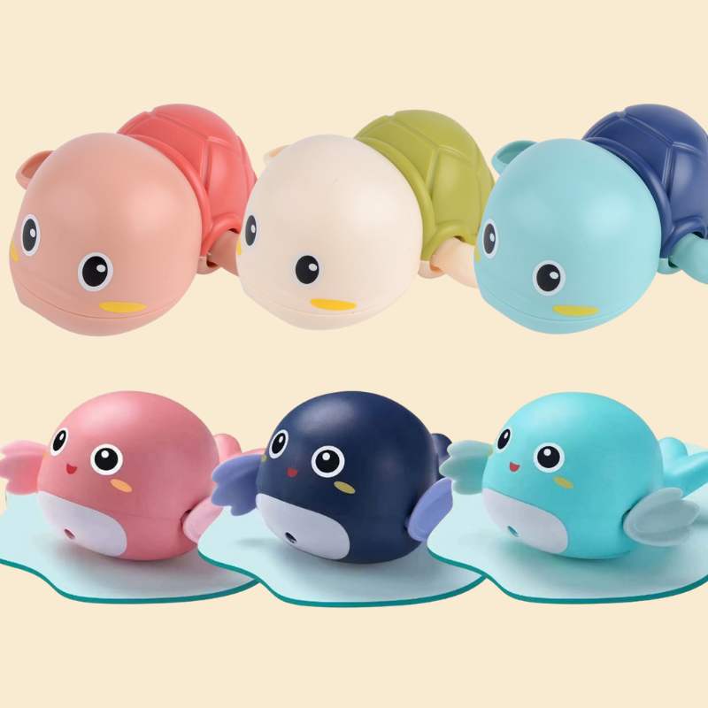 Durable marine-themed wind-up swimming bath toy, ideal for fun water play with young children.
