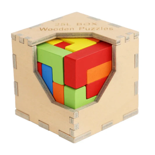 Colorful wooden 3D Tetris Cube Puzzle for children, enhancing cognitive skills