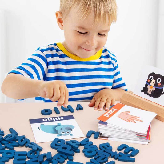 Colorful wooden alphabet puzzle for kids, spelling game with letters A-Z, Montessori educational toy