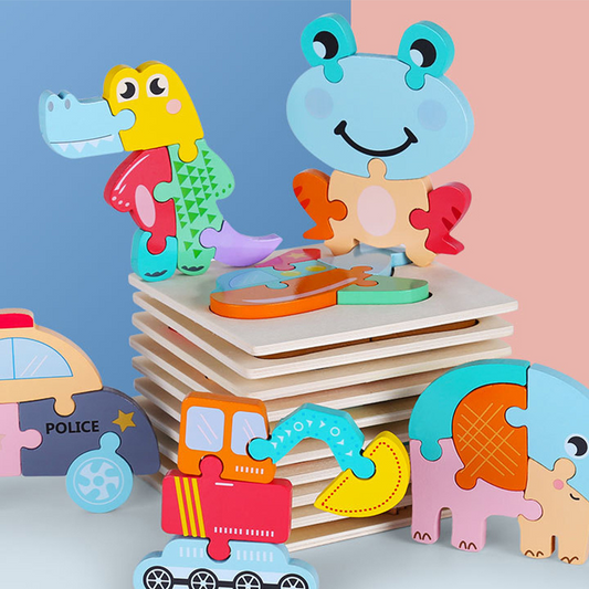 Colorful wooden animal jigsaw puzzle for toddlers, promoting early learning and fine motor skills