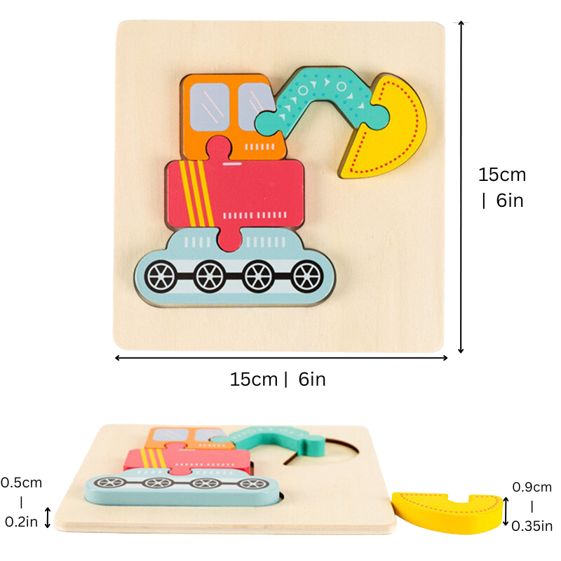 Preschooler assembling a brightly colored wooden vehicle puzzle, engaging in educational play