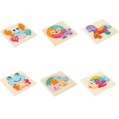 Wooden educational puzzle featuring various animals and vehicles, perfect for early learning and child friendly fun