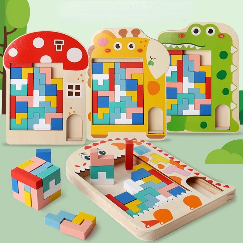 Colorful wooden animal stacking game for toddlers, developing fine motor skills and cognitive abilities.
