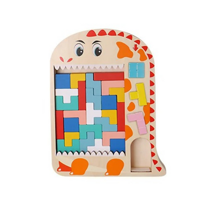 Toddler playing with a wooden animal stacking puzzle, improving balance and hand-eye coordination.