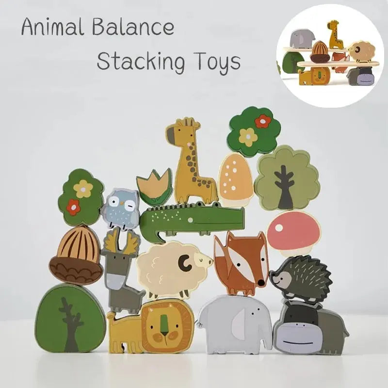 Kids' wooden animal blocks stacking game, an educational toy for creative play and early learning skills.