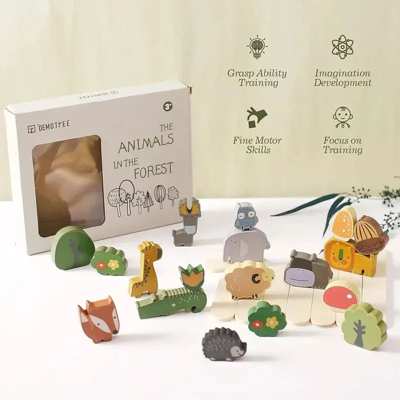 Toddler wooden animal balancing game, a fun and educational toy for creativity and problem-solving.