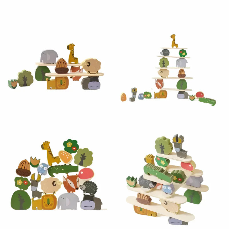 Wooden animal puzzle blocks for kids, promoting hand-eye coordination and learning through play.