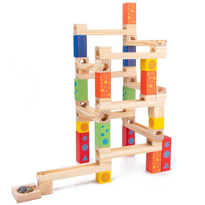 Gift for kids: Wooden ball track and stacking blocks educational toy set, perfect for creative building