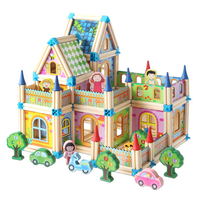 Colorful wooden construction set for creative play, Montessori inspired for ages 3+ educational play.