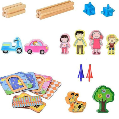 Montessori wooden building blocks in various shapes, ideal for educational play and children's gifts.