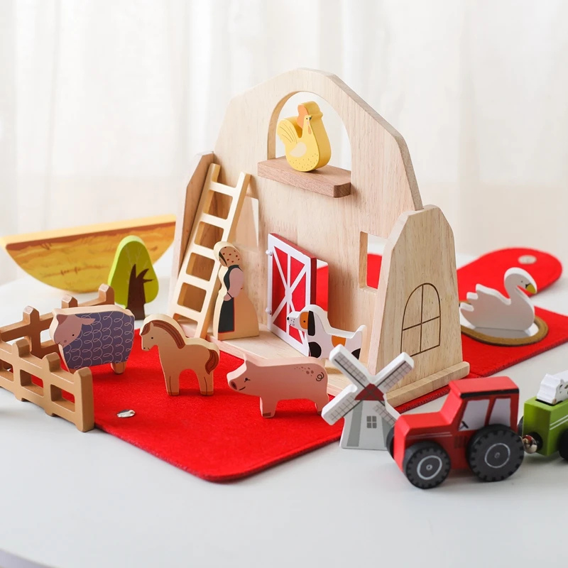 Colorful wooden farm animal stacking blocks toy for kids