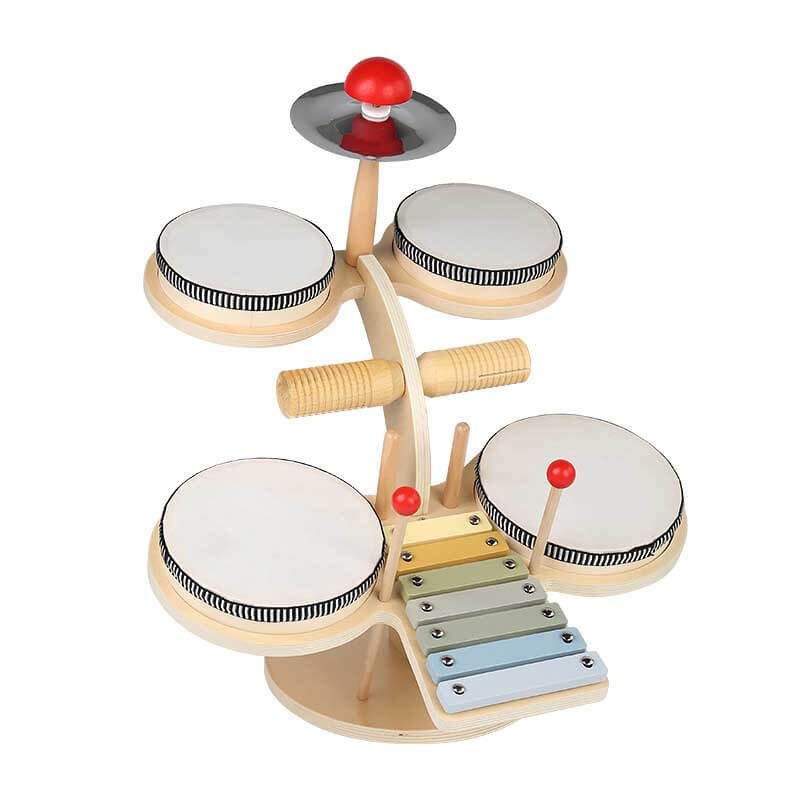 Activity toy: durable wooden drum set for toddlers, promoting rhythm and creative expression.