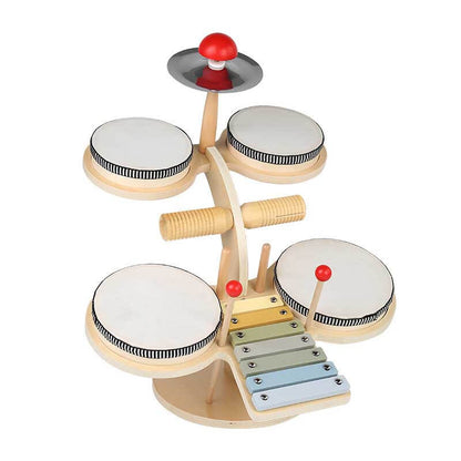 Activity toy: durable wooden drum set for toddlers, promoting rhythm and creative expression.