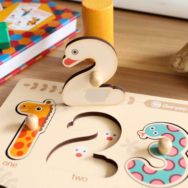 Vibrant wooden developmental toy, animal number puzzle, for early childhood learning