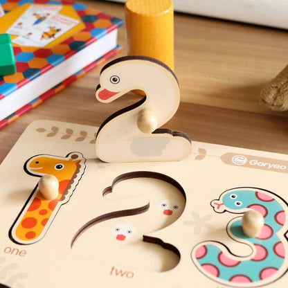 Vibrant wooden developmental toy, animal number puzzle, for early childhood learning