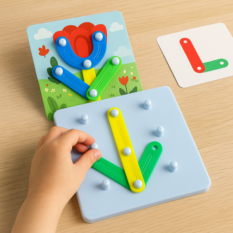 Colorful wooden pegboard puzzle for kids 3-5, enhancing fine motor skills & early learning