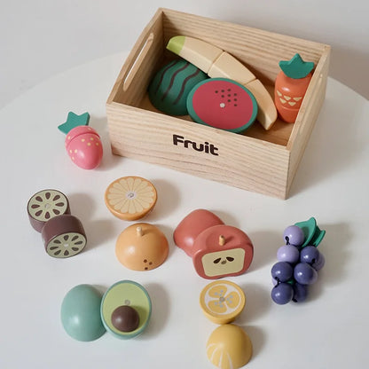 Unisex kids wooden play food set including sliced bread, cheese, and meat for pretend sandwiches.