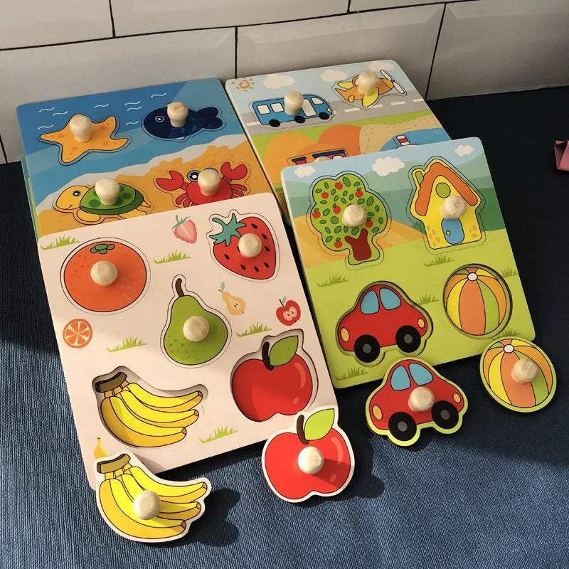 Colorful wooden puzzle for toddlers, enhancing fine motor skills & cognitive development