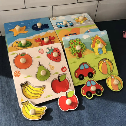 Colorful wooden puzzle for toddlers, enhancing fine motor skills & cognitive development