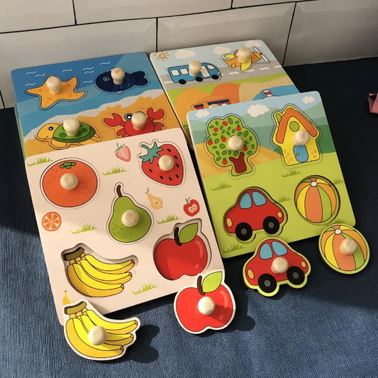 Colorful wooden puzzle for toddlers, enhancing fine motor skills & cognitive development