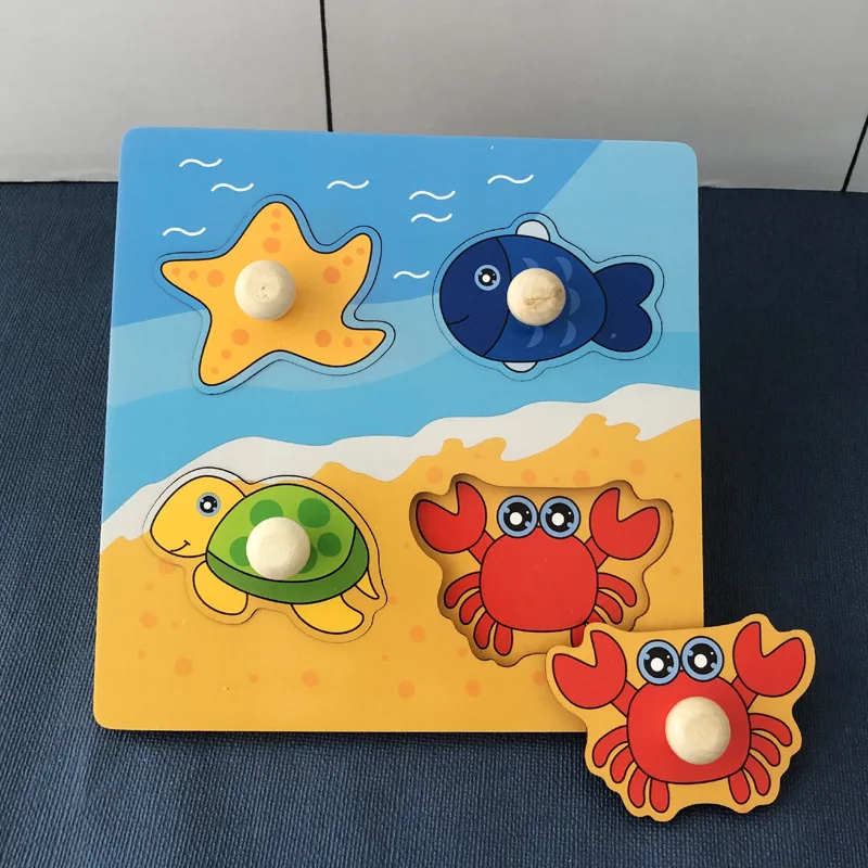 Chunky wooden fruit puzzle, educational toddler toy for color and shape learning
