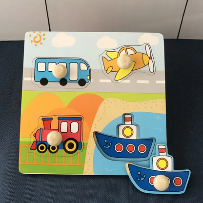 Wooden vehicle puzzle for kids, enhancing problem-solving and fine motor abilities