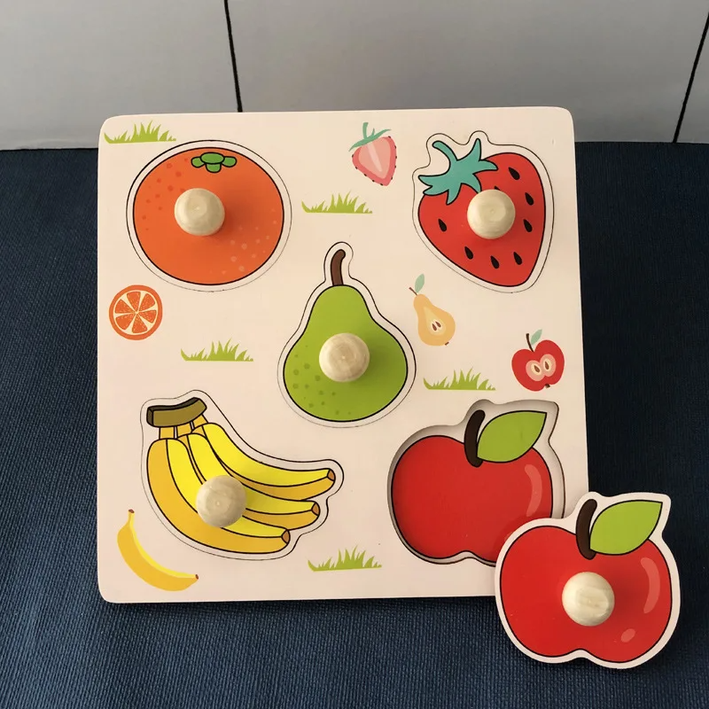 Wooden puzzle with large pegs, easy-to-grasp educational toy for young children's hands