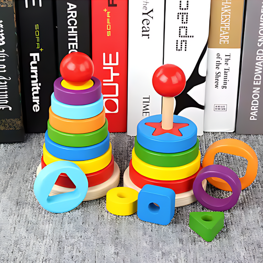 Colorful wooden shape sorter toy for kids, a Montessori educational puzzle for preschoolers