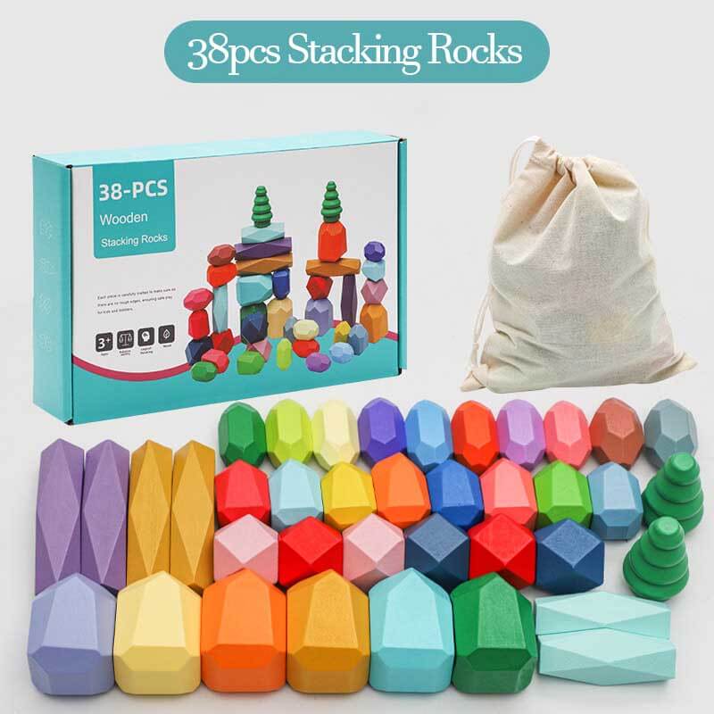 Vibrant wooden stacking blocks puzzle, a durable & safe educational toy for kids' playtime.