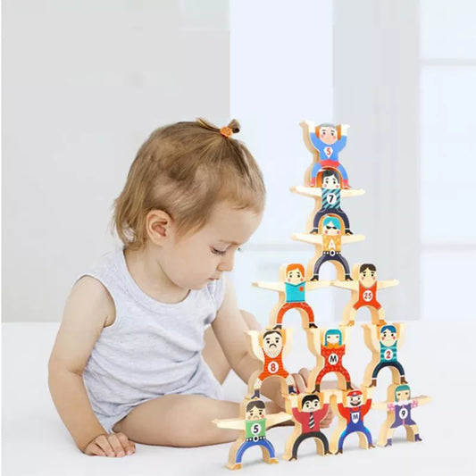 Colorful wooden stacking game for toddlers, enhancing fine motor skills & preschool learning