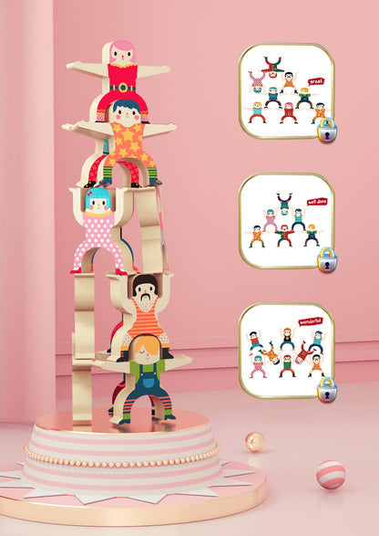 Developmental wooden stacking game for kids, featuring vibrant blocks to build fine motor skills