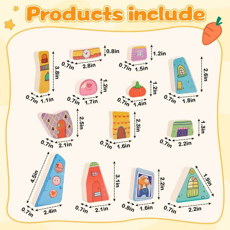 Vibrant wooden house stacking toy with different colored blocks, ideal for early childhood education.